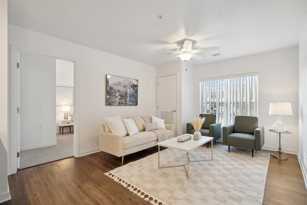 a living room with a couch and a coffee table
