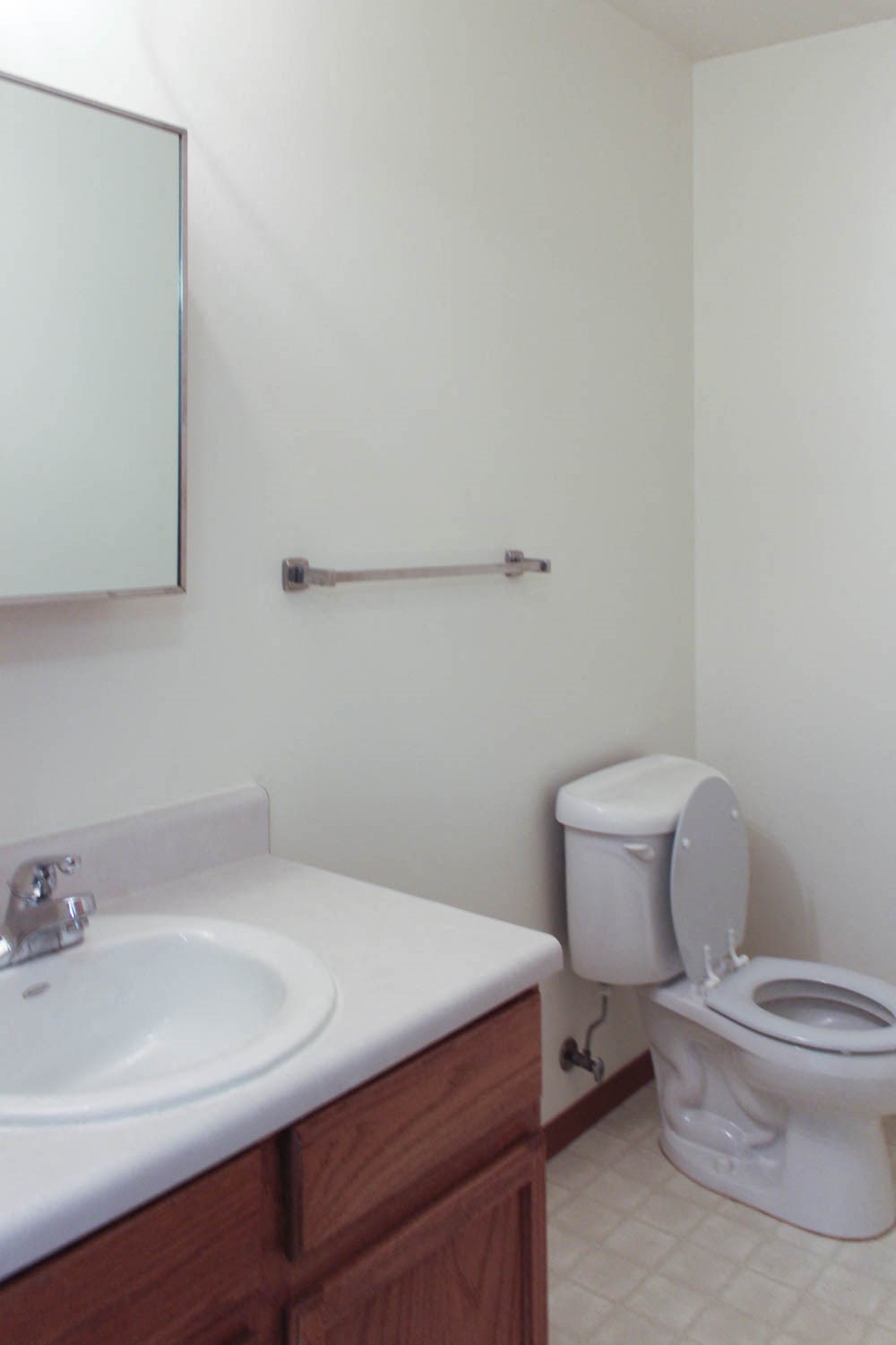 A white toilet sits next to a sink in a bathroom.
