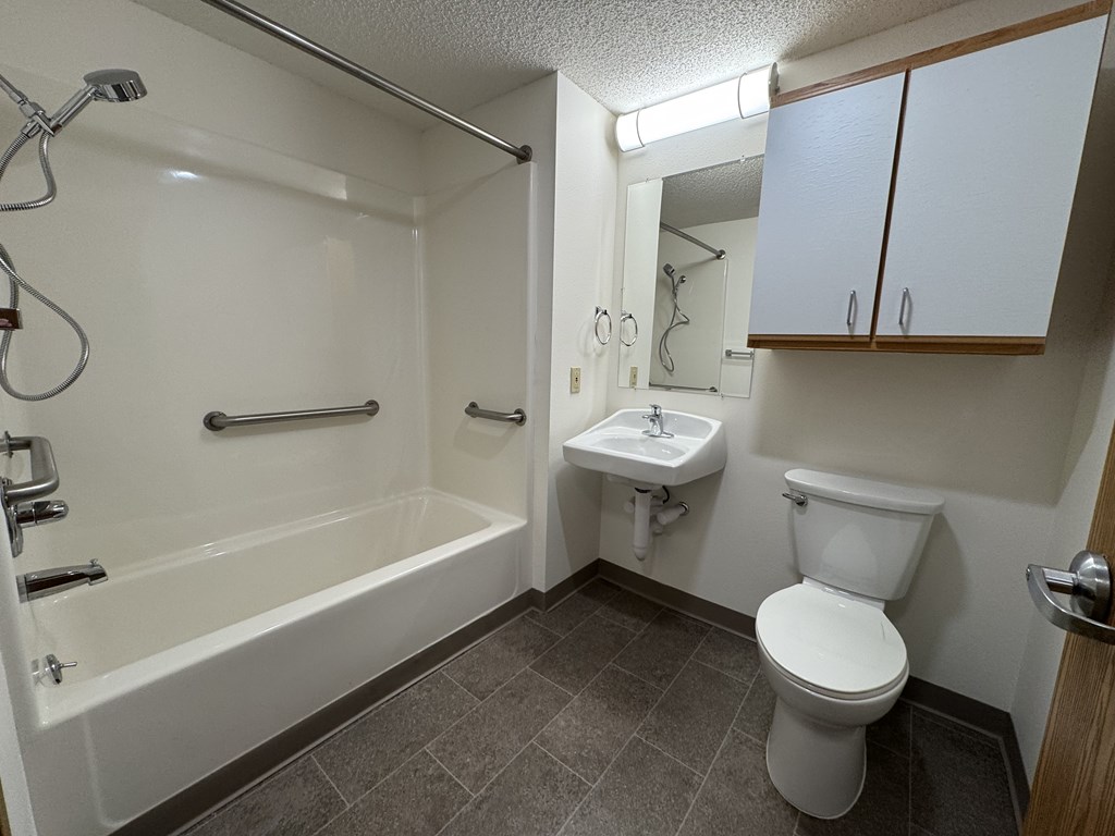 A white toilet sits next to a sink in a small bathroom.