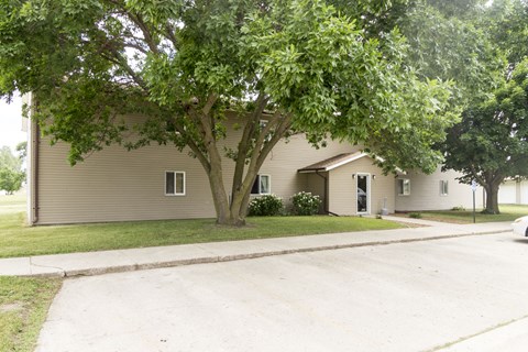 a white house with a tree in front of it