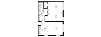 a floor plan of a small house with a bedroom and a living room  at The Cosmopolitan, St Paul, Minnesota