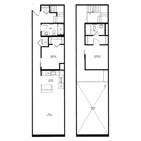 two diagrams of a floor plan of a house with two different views of the floor  at The Cosmopolitan, St Paul, MN, 55101