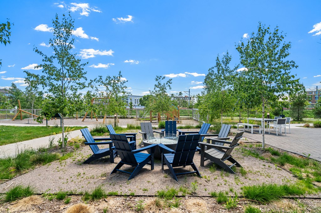 Patio and fire pit at Zelia on Seven, MN, 55416