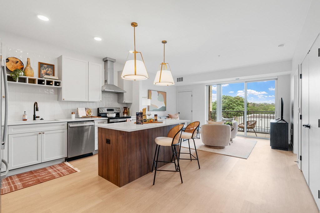 Kitchen in a one-bedroom, one-bathroom apartment home at Lilia in Lilydale, MN 55118