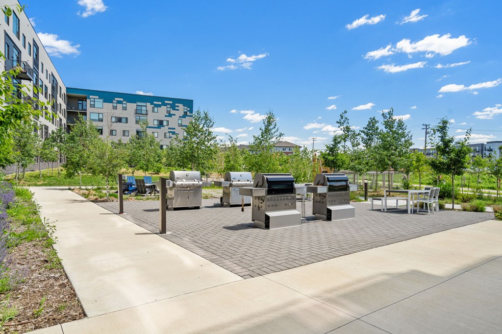 Grill and picnic area at Zelia on Seven, St Louis Park, MN