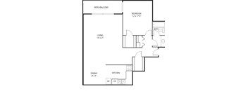 1 bed 1 bath floor plan J at Axon Green, Minnesota, 55416