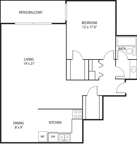 1 bed 1 bath floor plan J at Axon Green, Minnesota, 55416