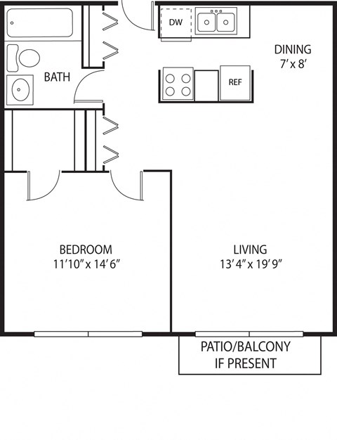 1 bed 1 bath floor plan E at Axon Green, Minneapolis, MN, 55416