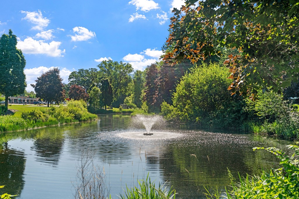 Pond and fountain at Cedars Lakeside, Little Canada 55117