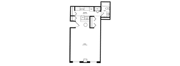 a floor plan of a small house with a bedroom and a living room  at The Cosmopolitan, St Paul, MN, 55101