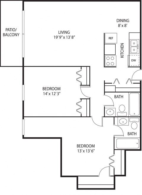 2 bed 2 bath floor plan H at Axon Green, Minneapolis, Minnesota