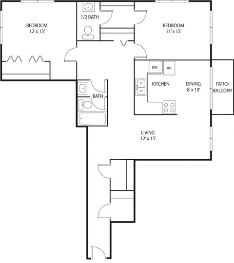 2 bed 2 bath floor plan A at Axon Green, Minneapolis, MN