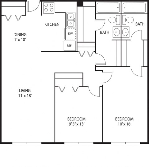 2 bed 2 bath floor plan at Axon Green, Minneapolis, MN, 55416