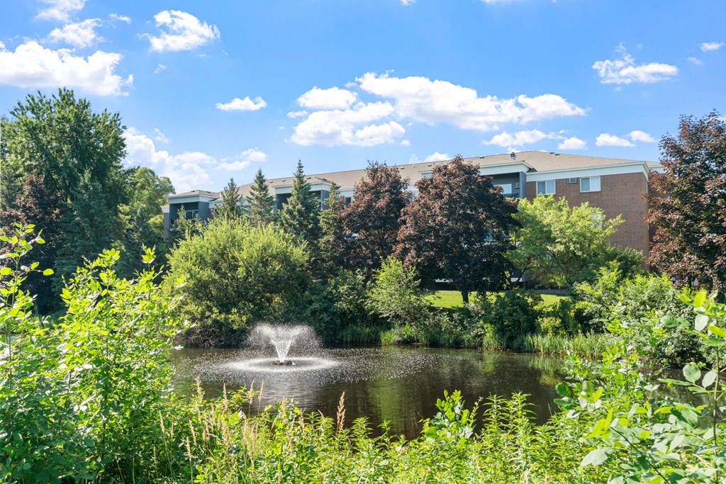 Pond and fountain at Cedars Lakeside, Little Canada 55117