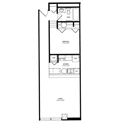a floor plan of a 1 bedroom floor plan  at The Cosmopolitan, St Paul, MN, 55101
