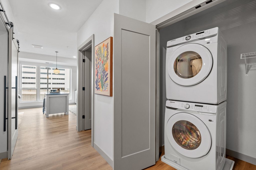 a washer and dryer in a closet