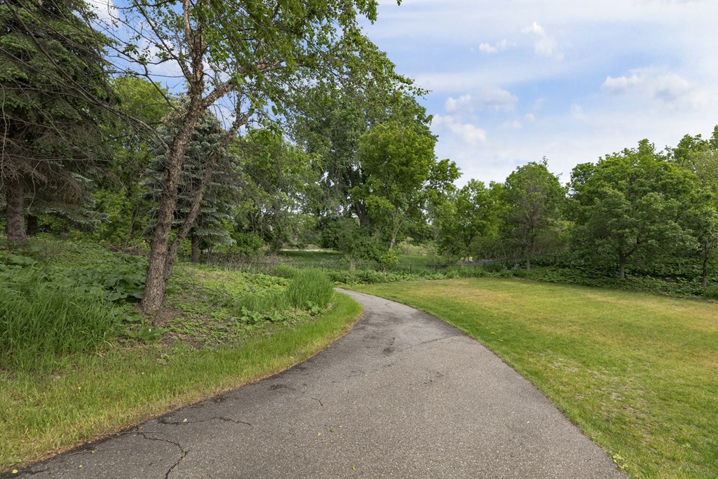a path through a grassy area with trees on either side  at Shadow Hills, Plymouth, MN, 55442