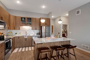 Modern Open Concept Kitchens At Nuvelo at Parkside Apartments In Apple Valley, MN