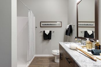 Modern Bathroom Layouts At Nuvelo at Parkside Apartments In Apple Valley, MN