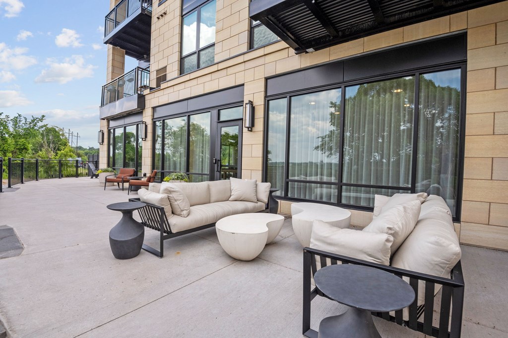 Patio outside the Game Lounge at Lilia Apartments in Lilydale, MN 55118