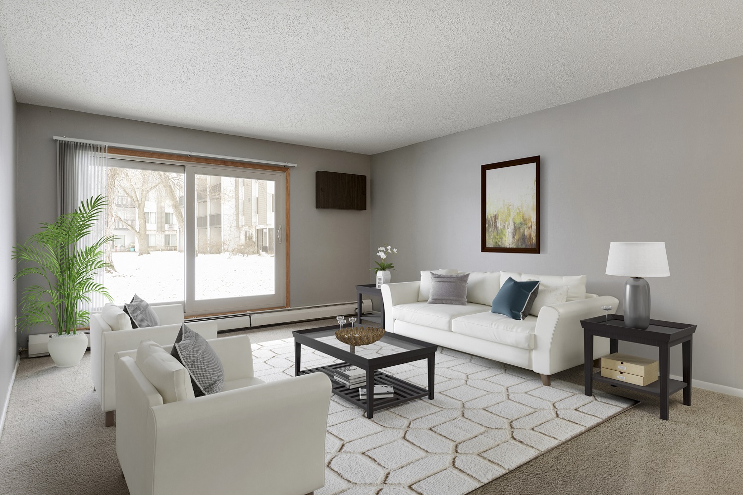 Large living room at Pebblebrook Flats, Bloomington, MN