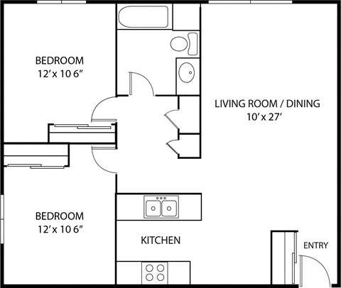 Ash Floor Plan at Silver Ridge, Maplewood, MN 2  Bed   1  Bath   915 Sq. Ft.