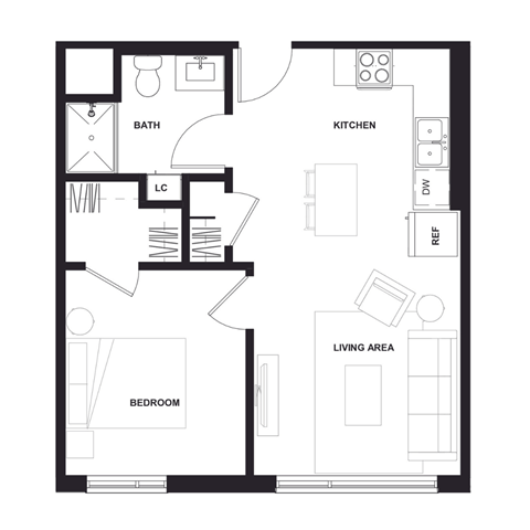 1 Bed 1 Bath Floor Plan at Zelia on Seven, St Louis Park