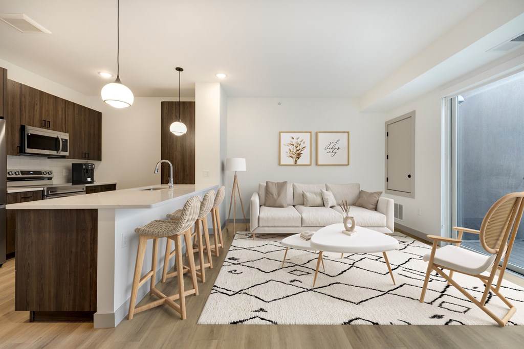 Living and kitchen area at The Mera, St Louis Park, 55426