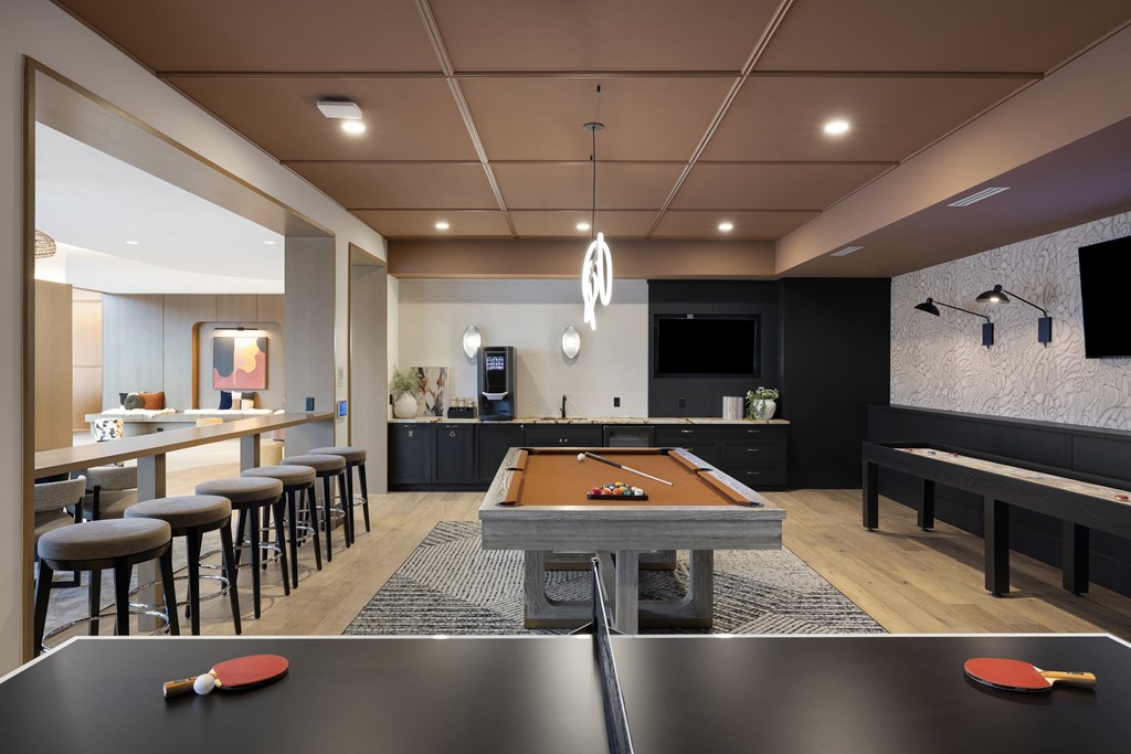 Game Lounge with billiards, ping pong, foosball, and shuffleboard at The Mera in St. Louis Park, 55426