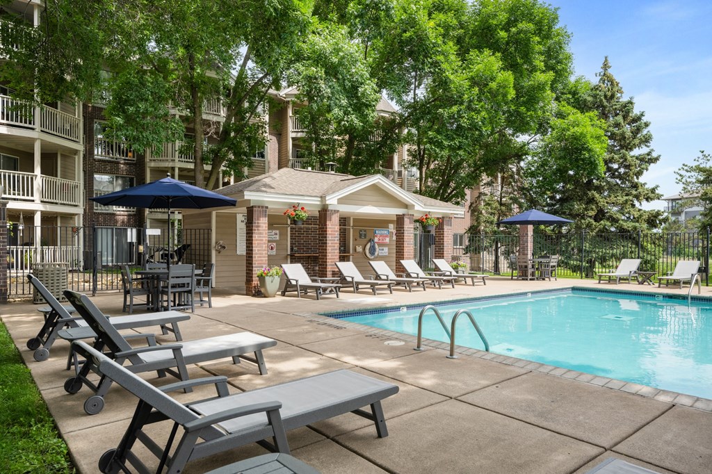 our apartments have a swimming pool and lounge chairs at Cityscape, St Louis Park, 55416