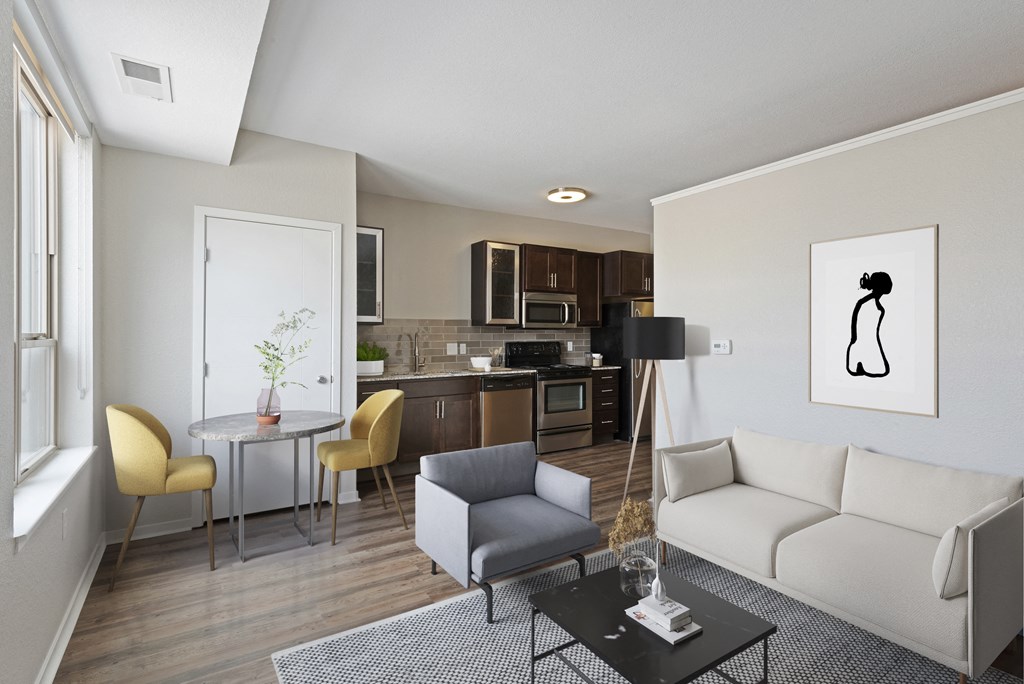 Living room with couch at The Palmer, Minneapolis, 55401