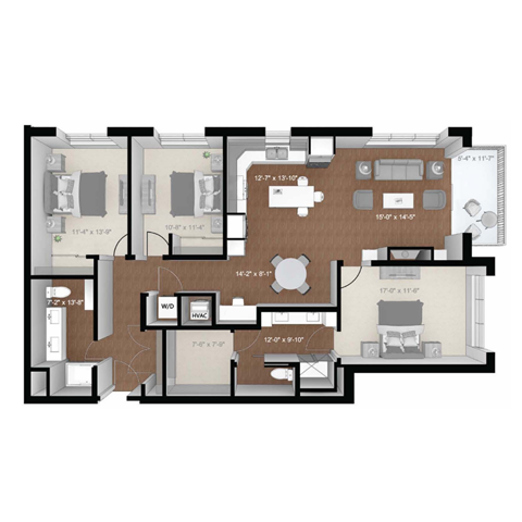 a floor plan of a home with a brown and black floor at Expo, Minneapolis Minnesota