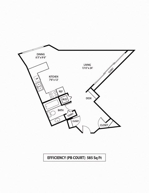 Efficiency Studio Floor Plan at Pebblebrook Court Apartments in Bloomington, Minnesota