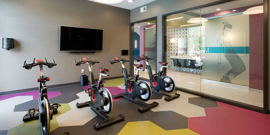 View of Group Fitness Studio at Era on Excelsior, St. Louis Park, Minnesota