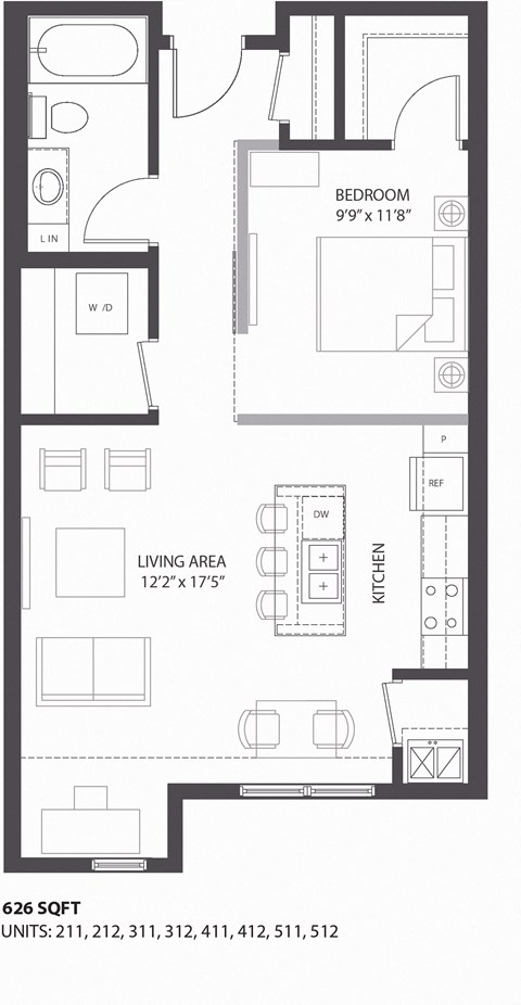 1 bed 1 bath floor plan H at The Palmer, Minneapolis, MN