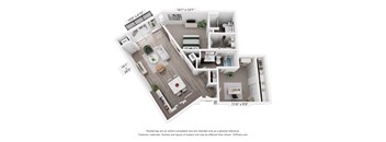 Two bedroom floor plan with open living area at The Flats at West End Apartments, Minnesota, 55416