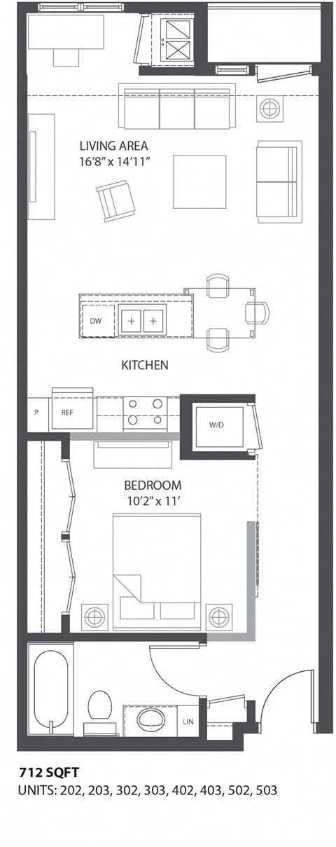 1 bed 1 bath floor plan K at The Palmer, Minneapolis