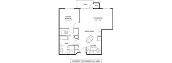 1  Bed   1  Bath   876 Sq. Ft. Bayberry Floor Plan at The Gables at Park Pointe, St. Louis Park, MN, 55426