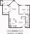 The Riverwood Hickory Floor Plan The Riverwood Apartments in Lilydale, MN 1 Bedroom 1 Bath Plus Den