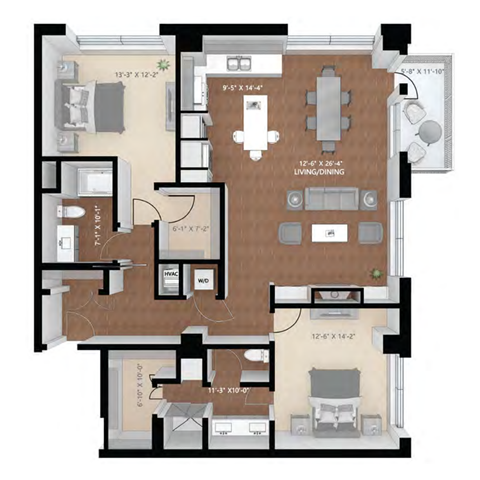 the layout of the apartment with a floor plan at Expo, Minneapolis, MN 55414