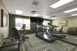 a gym with treadmills and other exercise equipment