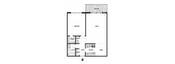 A floor plan of a house with a balcony, bedroom, living room, kitchen, dining room, bathroom, and entry.