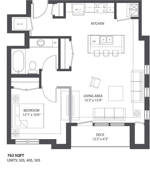 1 bed 1 bath floor plan O at The Palmer, Minnesota, 55401