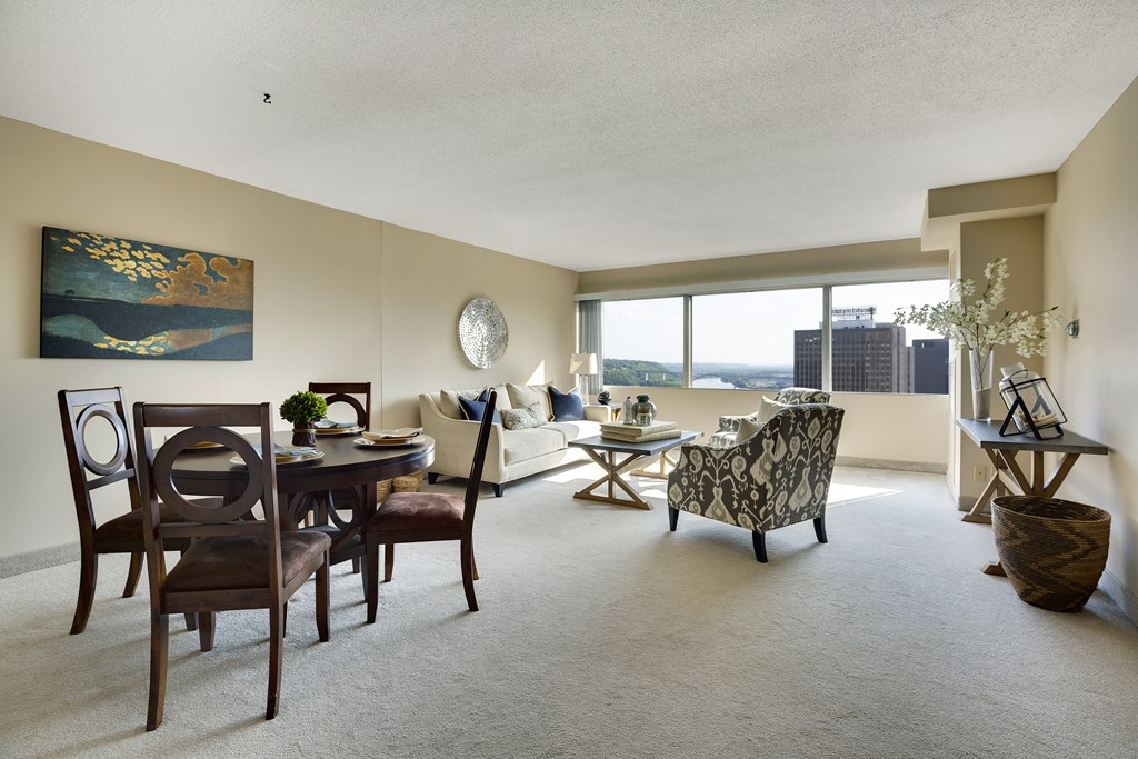 Living room at Kellogg Square, St. Paul, MN