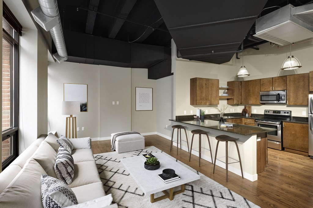 Living With Kitchen View at Kellogg Square, St. Paul, MN