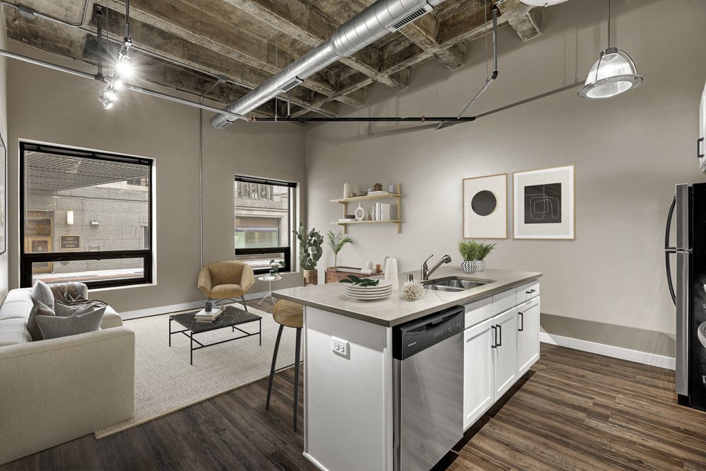 Kitchen and Living Room at Kellogg Square, St. Paul, Minnesota