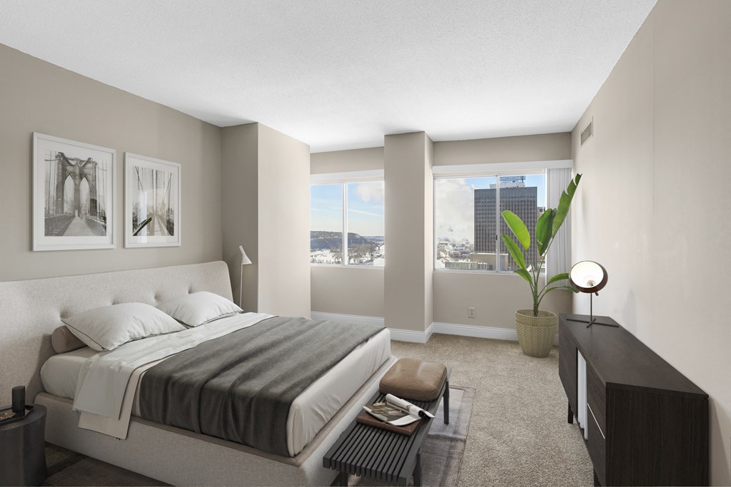 Bedroom with view at Kellogg Square, St. Paul, Minnesota