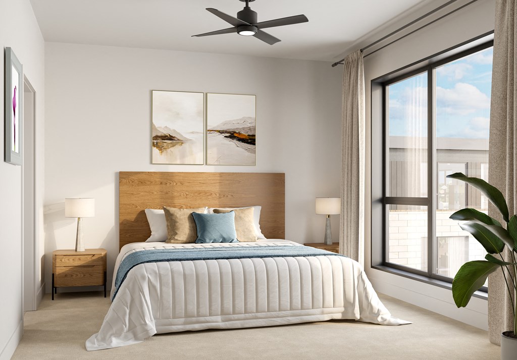 a bedroom with a bed and a ceiling fan at Lilia, Minnesota, 55118