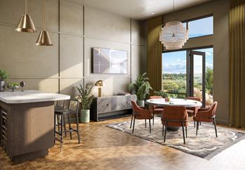 a rendering of a dining room with a table and chairs at Lilia, Lilydale, Minnesota