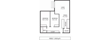 A floor plan for a 1,100 square foot home.